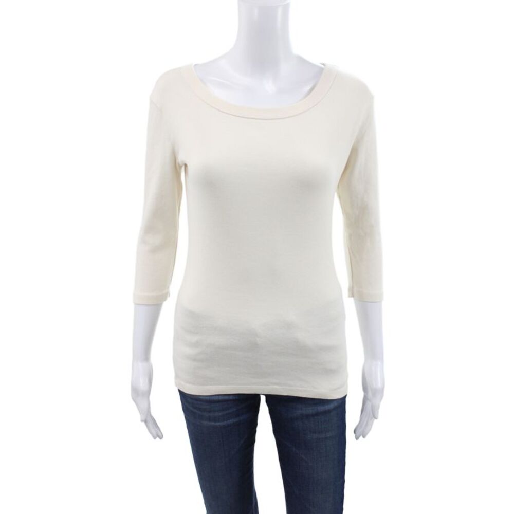 Michael Stars Women T-Shirt Ivory 3/4 Sleeve Scoop Neck Cotton Size One Size